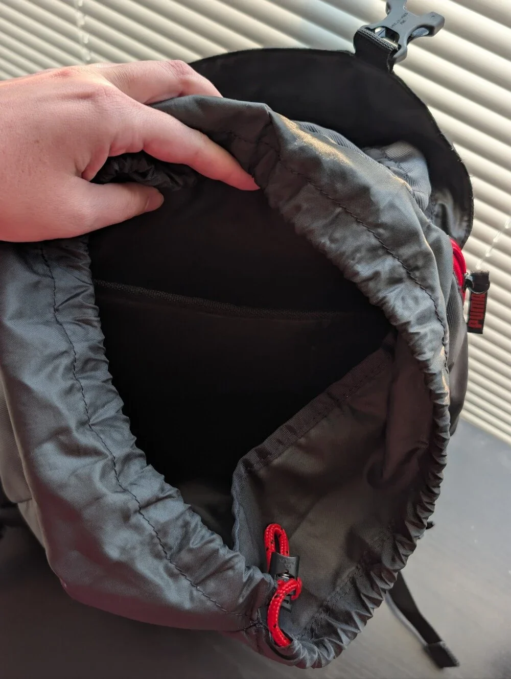 Puma Black Backpack with Drawstring And Red Accent